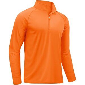 🆕Men's Orange Polyester Rash Guard Long Sleeve UV Fishing Shirt UPF 50 Zip